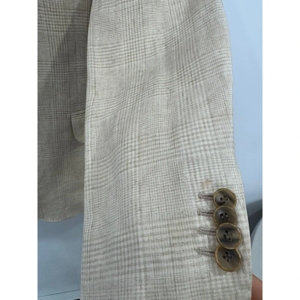 Suitsupply Men Tan Lazio Pure Linen Glen Check Sport Coat Blazer 42R